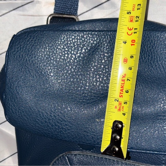 The Sak Blue Pebbled Leather and Canvas Whipstitch Flap Backpack - Picture 14 of 16